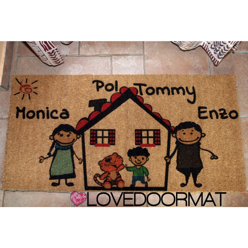 Custom indoor doormat - Fumetto Famiglia e Nomi - in cocco naturale cm.  100x50x2 LOVEDOORMAT Marchio Registrato Handmade in Italy - LOVEDOORMAT