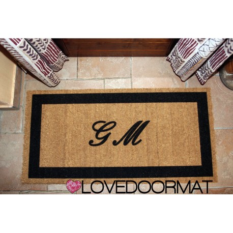 Personalized indoor doormat - Your initials in frame - in natural coconut