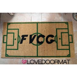 Custom indoor doormat - Initials and Soccer Field - in natural coconut cm. 100x50x2 OVEDOORMAT Registered Trademark Handmade in Italy