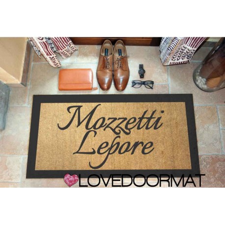 Custom indoor doormat - 2 Lines and border - in natural coconut LOVEDOORMAT Registered Trademark Handmade in Italy