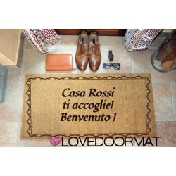 Custom indoor doormat - Greeting Frame - in natural coconut cm. 100x50x2 LOVEDOORMAT Registered Trademark Handmade in Italy