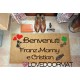 Custom indoor doormat - Cat Hearts Four Leaf Clover Names - in natural coconut LOVEDOORMAT Registered Trademark Handmade in Ital