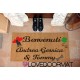 Custom indoor doormat - Dog Hearts Four Leaf Clover Names - in natural coconut LOVEDOORMAT Registered Trademark Handmade in Ital