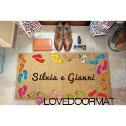 Custom indoor doormat - Footprints and Text - in natural coconut LOVEDOORMAT Registered Trademark Handmade in Italy