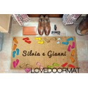 Custom indoor doormat - Footprints and Text - in natural coconut cm. 100x50x2 LOVEDOORMAT Registered Trademark Handmade in Italy