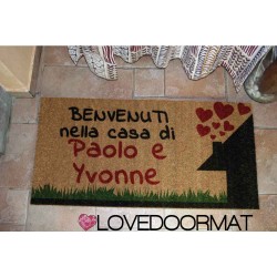 Custom indoor doormat - Welcome to the home of - in natural coconut cm. 100x50x2 LOVEDOORMAT Registered Trademark Handmade in Italy