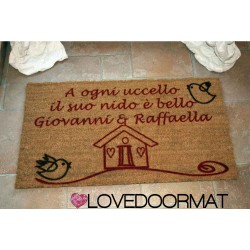 Custom indoor doormat - Beautiful nest and your text - in natural coconut cm. 100x50x2 LOVEDOORMAT Registered Trademark Handmade in Italy