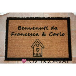 Custom indoor doormat - House, Borders and Your Text - in natural coconut cm. 100x50x2 LOVEDOORMAT Registered Trademark Handmade in Italy