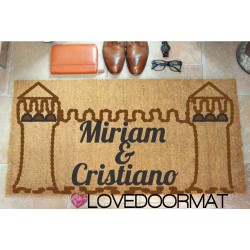 Custom indoor doormat - Your Castle and Your Text - in natural coconut LOVEDOORMAT Registered Trademark Handmade in Italy