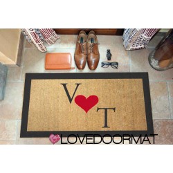 Custom indoor doormat - Your initials, heart and edges - in natural coconut LOVEDOORMAT Registered Trademark Handmade in Italy