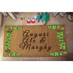 Custom indoor doormat - Your Text, Christmas Wreath - in natural coconut LOVEDOORMAT Registered Trademark Handmade in Italy