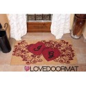 Custom indoor doormat - Your Initials, and Frame, Hearts Flowers - in natural coconut cm. 100x50x2 LOVEDOORMAT Registered Trademark Handmade in Italy