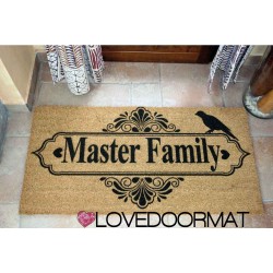 Custom indoor doormat - Your Text, Vintage Bird Frame - in natural coconut LOVEDOORMAT Registered Trademark Handmade in Italy