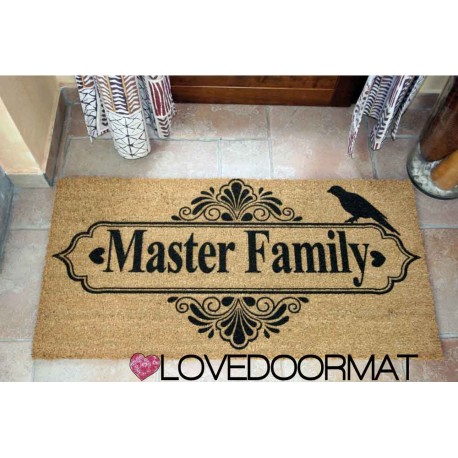 Custom indoor doormat - Your Text, Vintage Bird Frame - in natural coconut LOVEDOORMAT Registered Trademark Handmade in Italy