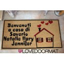 Custom indoor doormat - Your Text, Little Red House - in natural coconut cm. 100x50x2 LOVEDOORMAT Registered Trademark Handmade in Italy
